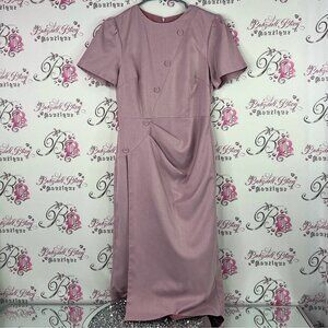 Gumac dress buttons cinched retro classic purple pink Mauve Midi dress